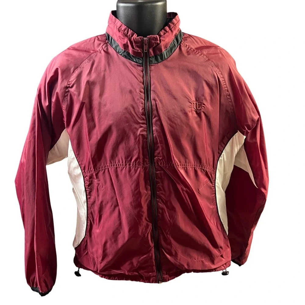 VTG Wilson Burgundy White Windbreaker Jacket Full Zip Athletic Sportswear Size M